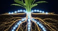 Plant Root System with Enhanced Nutrient Absorption, Represented by Glowing Spheres Royalty Free Stock Photo