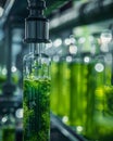 plant science laboratory research, biological chemistry test, green nature organic leaf experiment in test tube Royalty Free Stock Photo