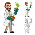 Plant Scientist Cartoon Character Inspecting The Roots of a Plant