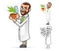 Plant Scientist Cartoon Character Looking at a Plant Through a Magnifying Glass