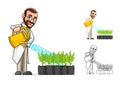 Plant Scientist Cartoon Character Watering The Plants