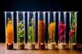 Plant seeds in test tubes for genetics research Laboratory Analysis of Agricultural Commodities. Generative AI