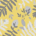 Plant silhouettes, abstract background,seamless pattern gray leaves on yellow background Royalty Free Stock Photo