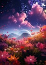 Landscape space green outdoor fantasy beauty blue nature light mountains sky background