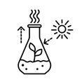 Plant sprout in beaker isolated line icon, in vitro growing and soil test