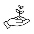 Plant sprout in hand icon, Hands holding seedling in soil logo, Environment protection, Ecology concept Royalty Free Stock Photo