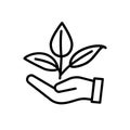 Plant sprout in a hand icon symbol. Protecting natural resources concept