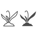 Plant sprouts in soil line and solid icon, Gardening concept, Sprout grows in ground sign on white background, young Royalty Free Stock Photo