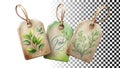 Plant themed tags with string gift labels decorative accents png transparent image Generative AI Royalty Free Stock Photo