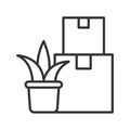 Plant transportation icon in line design. plant, boxes, moving, relocation, transport, logistics on white background vector. plant Royalty Free Stock Photo