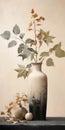 Plant In Vase With Branch: A Beautiful Watercolour And Oil Painting