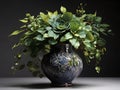 The plant within the vase is meticulously detailed, with leaves exhibiting a natural variation in color and texture.