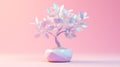 White And Pink Pot With Ficus Tree In 3d Render
