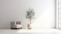 Plant In Vase On White Wall 3d Render Stock Photo