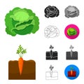 Plant, vegetable cartoon,black,flat,monochrome,outline icons in set collection for design. Garden and harvest vector Royalty Free Stock Photo