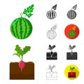 Plant, vegetable cartoon,black,flat,monochrome,outline icons in set collection for design. Garden and harvest vector Royalty Free Stock Photo