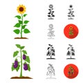 Plant, vegetable cartoon,black,flat,monochrome,outline icons in set collection for design. Garden and harvest vector Royalty Free Stock Photo