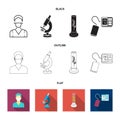 Plant in vitro, nurse, microscope, tonometer. Medicine set collection icons in black,flat,outline style vector symbol