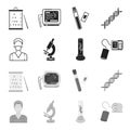 Plant in vitro, nurse, microscope, tonometer. Medicine set collection icons in black,monochrome style vector symbol