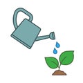 Plant watering icon design in line fill style.
