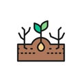 Plant with weeds, weed control flat color line icon.