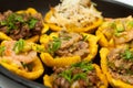 Plantain cups filled with different types of stuffing Royalty Free Stock Photo