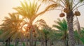 Plantation of date palms. Tropical agriculture industry in the Middle East Royalty Free Stock Photo