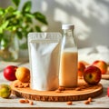 PlantBased Milk Bottle Pouch Almonds Royalty Free Stock Photo