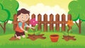 Planting flower in the garden