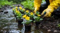 Planting Flowers by Streamside Royalty Free Stock Photo