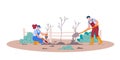 Planting fruit trees. Isolated man and woman