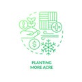 Planting more acres green gradient concept icon