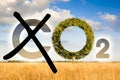 Planting more trees reduce CO2 - reduction of the amount of CO2 emissions - concept with removing letter C from CO2 to get oxygen