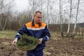 Planting pine seedlings in the Chernobyl exclusion zone in the Gomel region of Belarus.