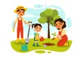 Planting Plants Vector Illustration with People Enjoy Gardening, Plant, Watering or Digging in the Garden in Flat Kids Cartoon Royalty Free Stock Photo