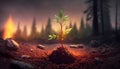 Planting seedlings or young plants after a forest fire Royalty Free Stock Photo