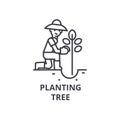 Planting tree line icon, outline sign, linear symbol, vector, flat illustration Royalty Free Stock Photo