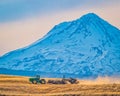 Planting Winter Wheat under the Shadow of Mt Hood Royalty Free Stock Photo