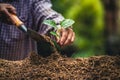 Plant a tree Passion fruit Strong seedlings,Planting young tree by old hand on soil as care and save wold concept