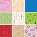 Plants and butterflies on seamless patterns - vector backgrounds Royalty Free Stock Photo