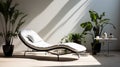 White Reclining Chair Near Plant: Hyper-realistic Atmospheres And Industrial Design