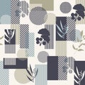 Plants and geometric collage seamless vector pattern Royalty Free Stock Photo