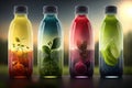 Plants in glass bottles on nature background