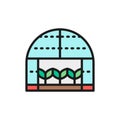 Plants in the greenhouse, gardening, farming flat color line icon.