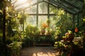 Plants inside a historic greenhouse. Fresh plants, tropical jungle and palms