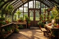 Plants inside a historic greenhouse. Fresh plants, tropical jungle and palms