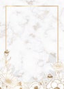 Plants line gold. Luxurious golden nature. Marble background. Flowers in a thin line. Light pastel colors. Vector