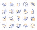 Plants line icons. Set of Leaf, Growing plant and Humidity thermometer icons. Vector