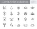 Plants line icons. Vector illustration include icon - green fence, houseplant, forest, seedling, wildflower, cactus