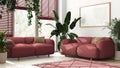 Plants lovers concept. Modern minimal living room in white and red tones. Parquet, sofa and many house plants. Urban jungle Royalty Free Stock Photo